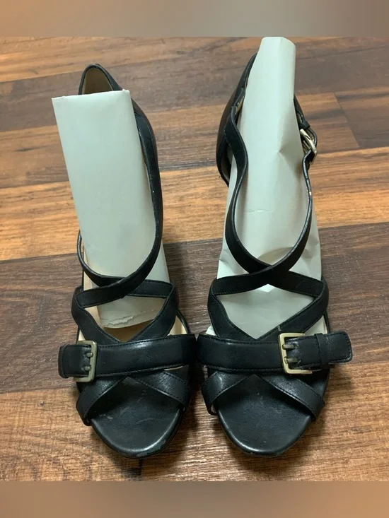 Cole Haan Nike Air Black Leather Strappy Open Toe Heels Size 10B Buckle Sandals - Picture 3 of 7